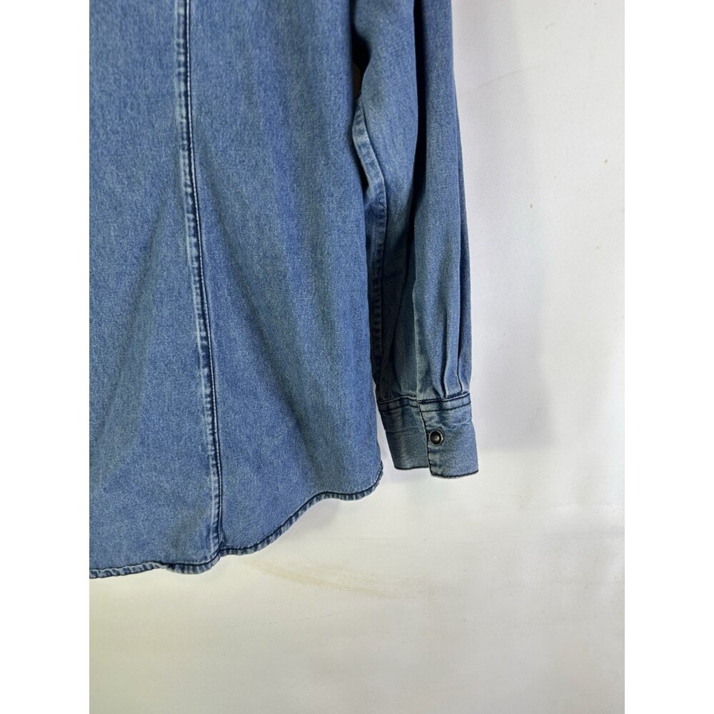 Vintage 90s Floral Embroidered Pearl Snap Denim Shirt Western - Picture 7 of 7